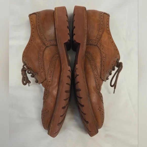 Brunello Cucinelli Cognac Leather Wing Tip Derby Oxfords 42 - Picture 4 of 16